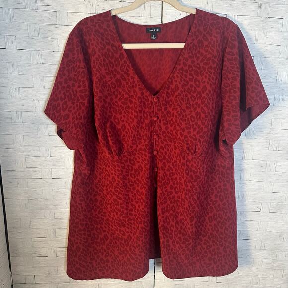 Women’s blouse animal print leopard print red empire waste romantic plus size - Picture 1 of 9